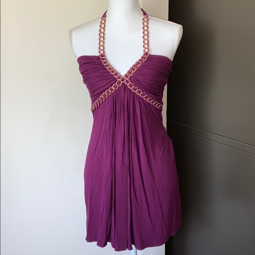 Sky Magenta Halter Dress with Chain Detail